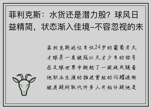 菲利克斯：水货还是潜力股？球风日益精简，状态渐入佳境-不容忽视的未来之星